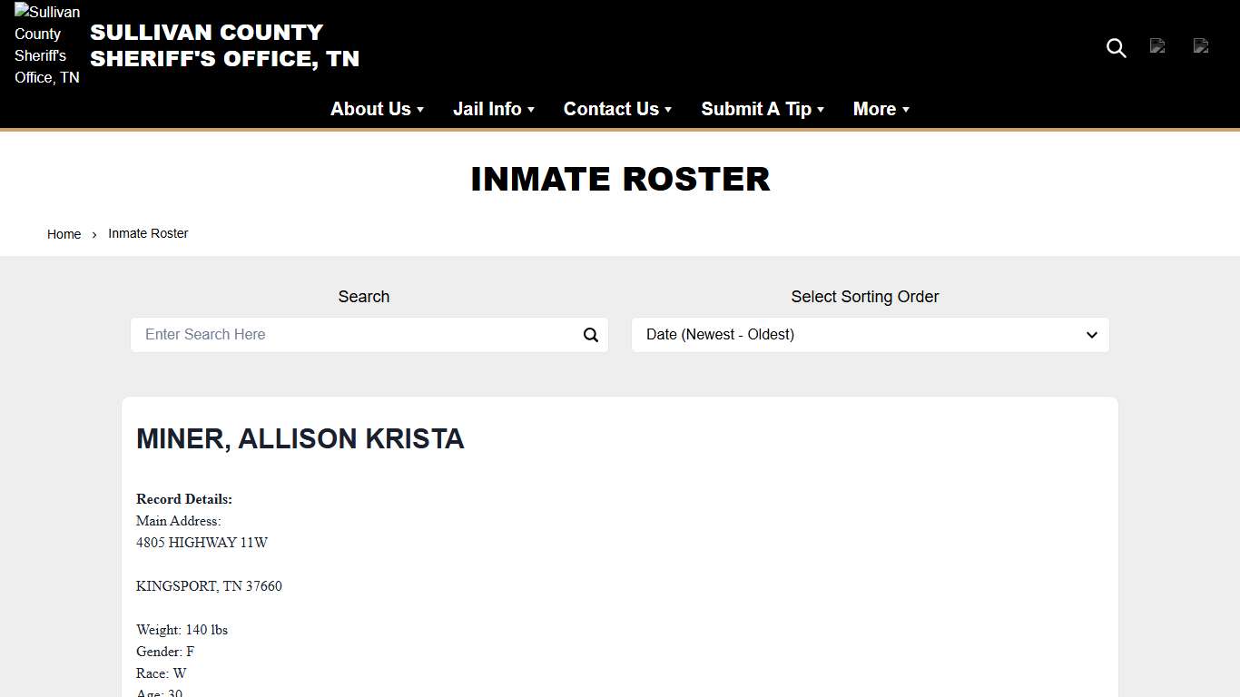 Inmate Roster | Sullivan County Sheriff's Office, TN